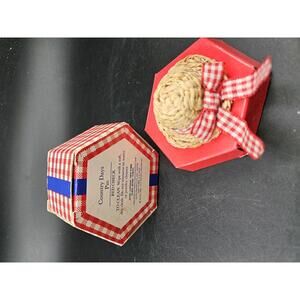 Vintage Avon Country Days Pin Red Check Straw Hat 1984/1988 Original Box